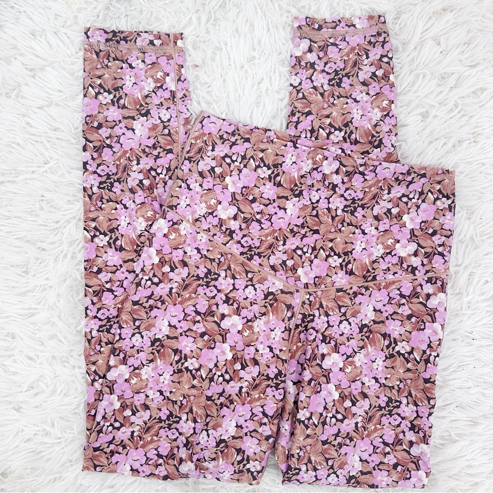 Aerie Offline Real Me 7/8 Leggings Size Medium Brown Pink Floral Hi Rise